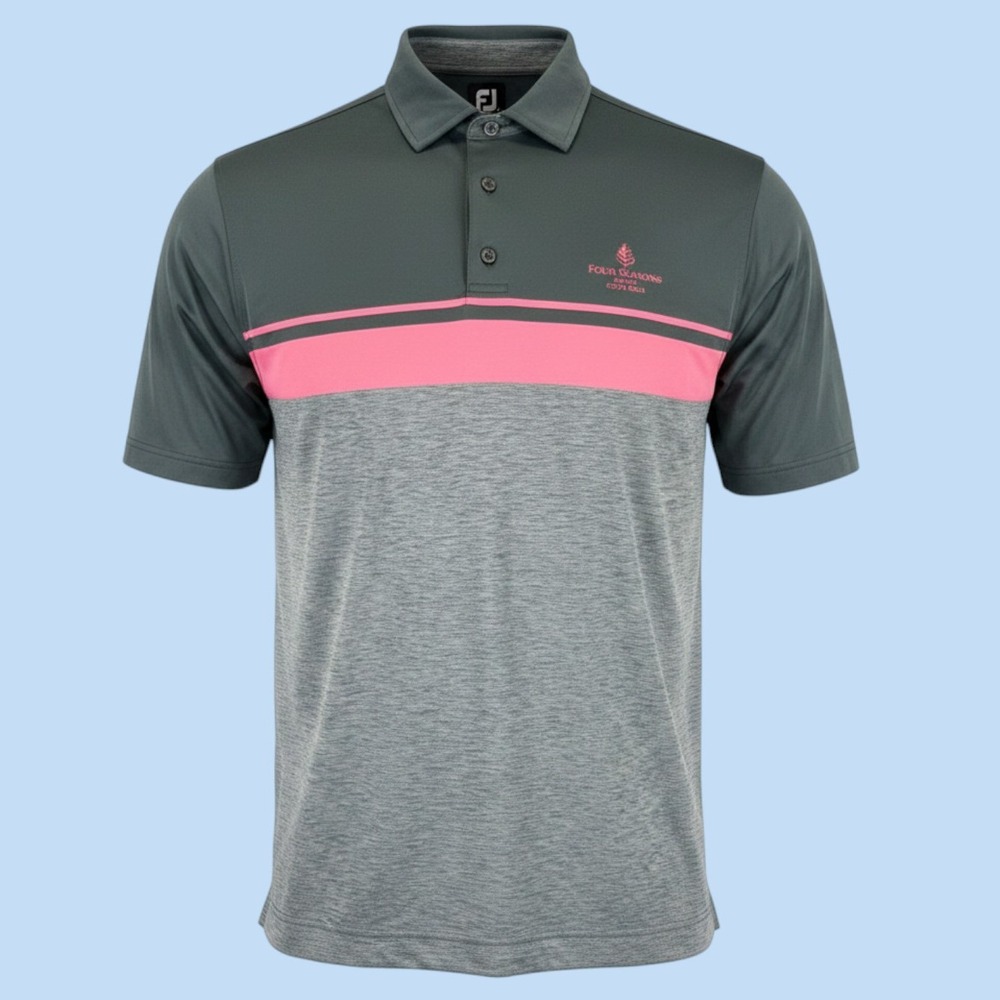 New FootJoy Polo Shirt Men L Gray Pink Four Seasons Costa Rica Golf Performance